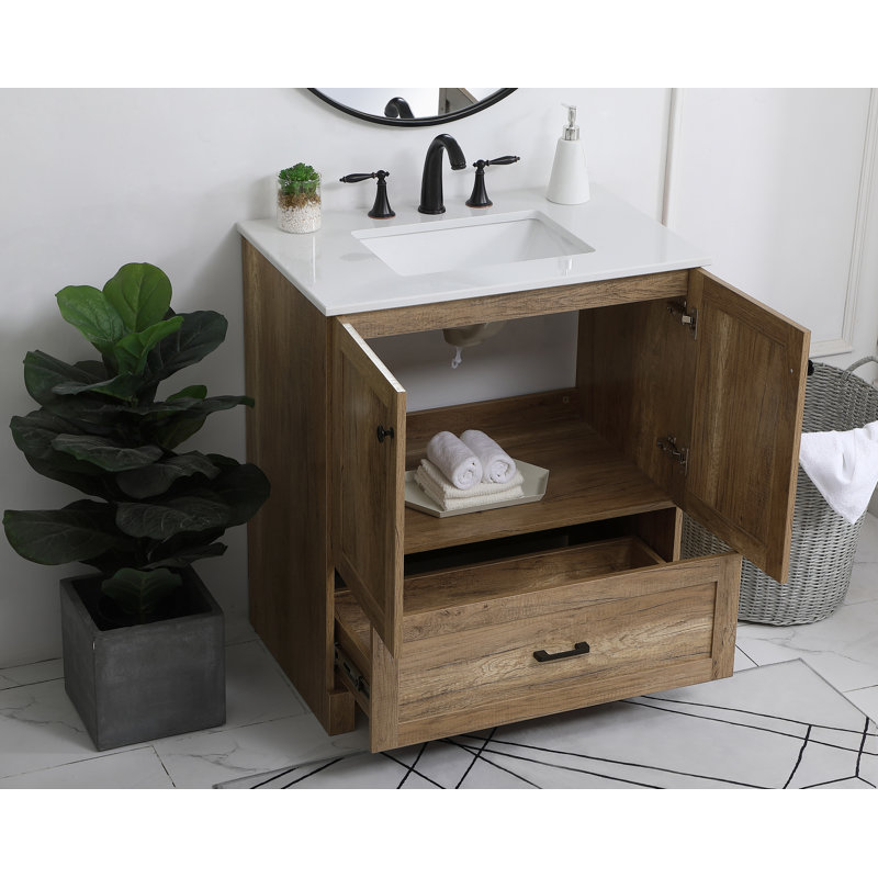 Soma 30'' Single Bathroom Vanity with Engineered Marble Top, Natural Oak