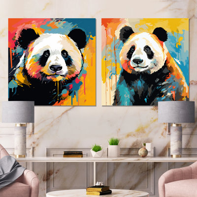 Pop Art Coloful Panda I - Panda Metal Wall Decor Square Set Of 2