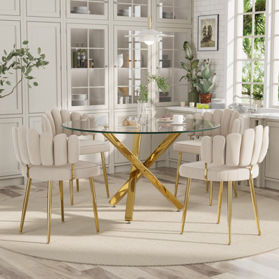 Round Glass Dining Set for 4-6