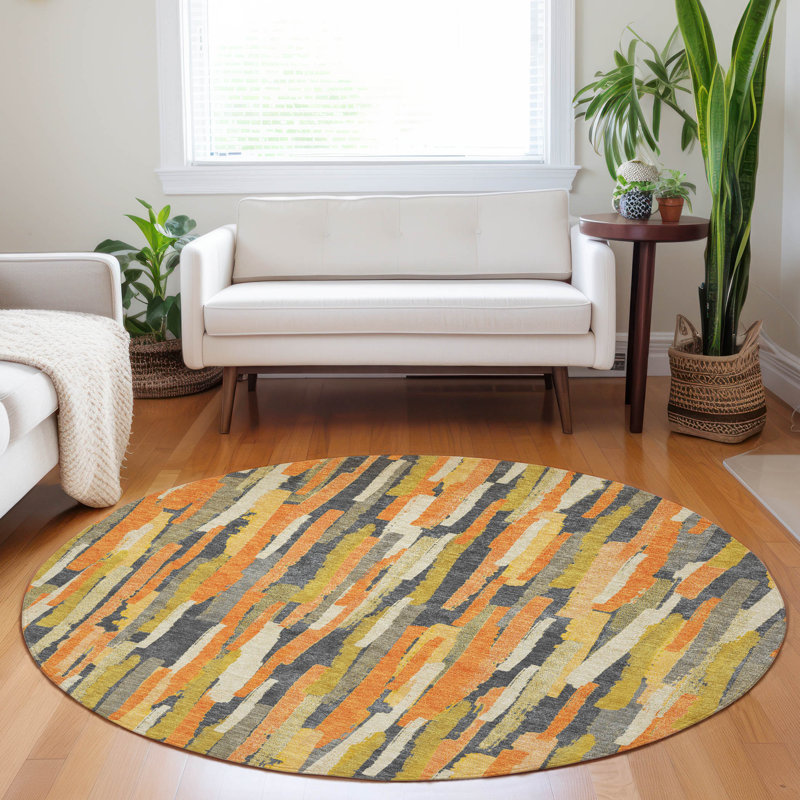 Tapis orange intérieur / extérieur lavable à la machine Christain ACN1317, Rond 8 pi
