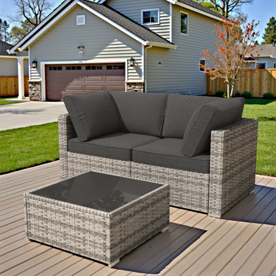 3-person Outdoor Sectional With Cushions,all-weather Wicker Patio Set