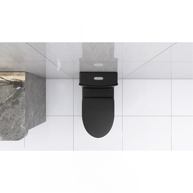 Matte Black Elongated One Piece Toilet Dual Flush 1.1/1.6 GPF Water Saving Map 1000G