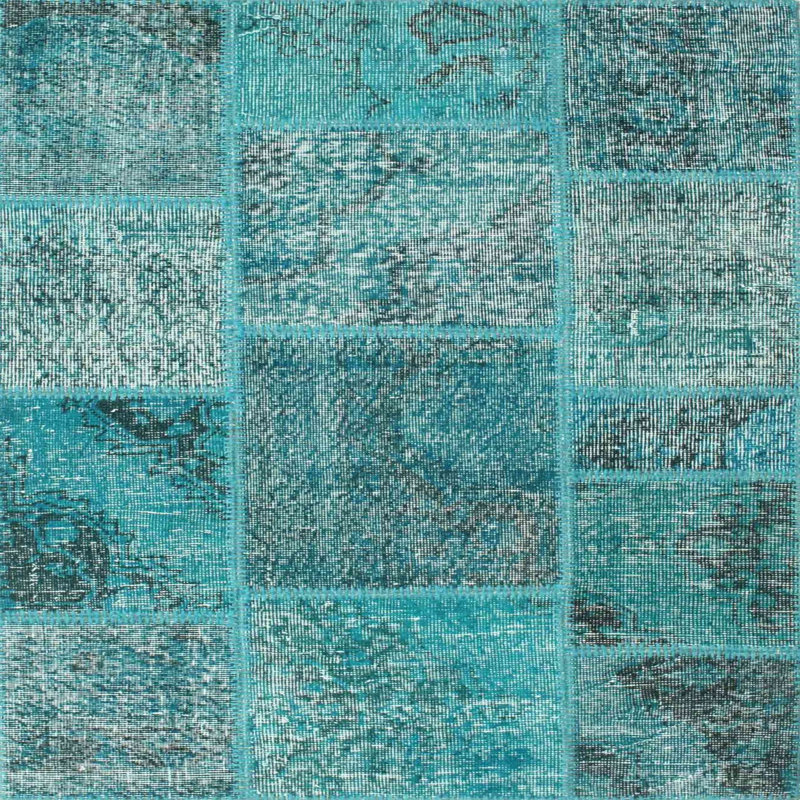 Tapis bleu ciel contemporain/zone blanche Basque, Carré 5 pi