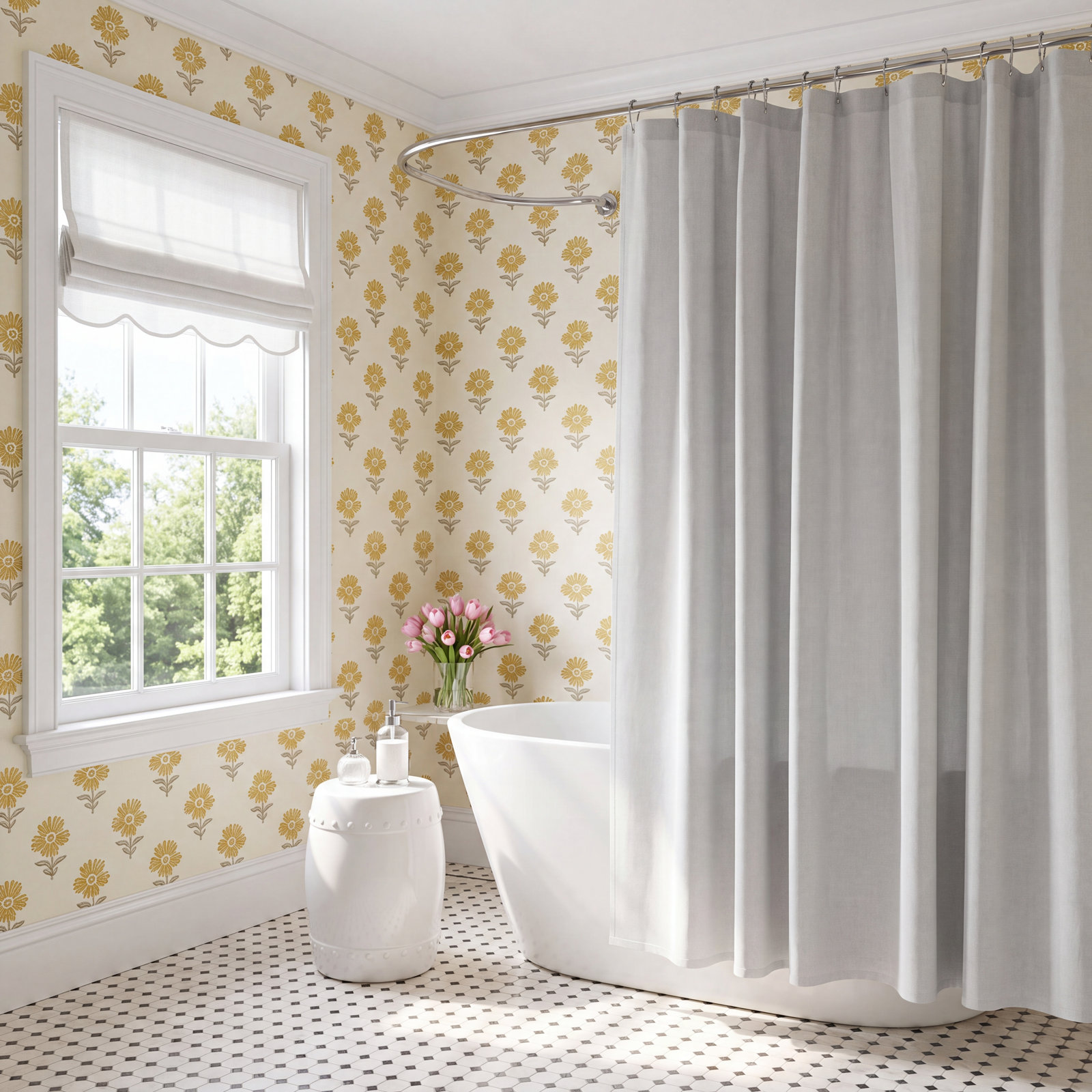 Linen-Look Textured Woven Shower Curtain, Gray