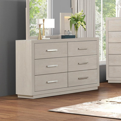 Commode avec miroir gris clair et six tiroirs de rangement