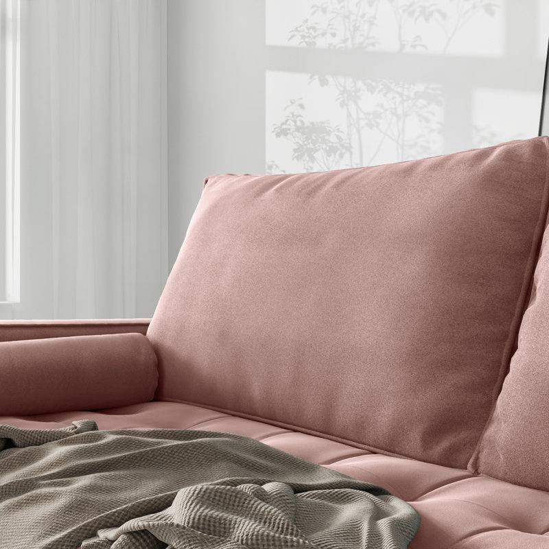 Brighton 58" Velvet Square Arm Tufted Seat Sofa Loveseat, Rose Velvet