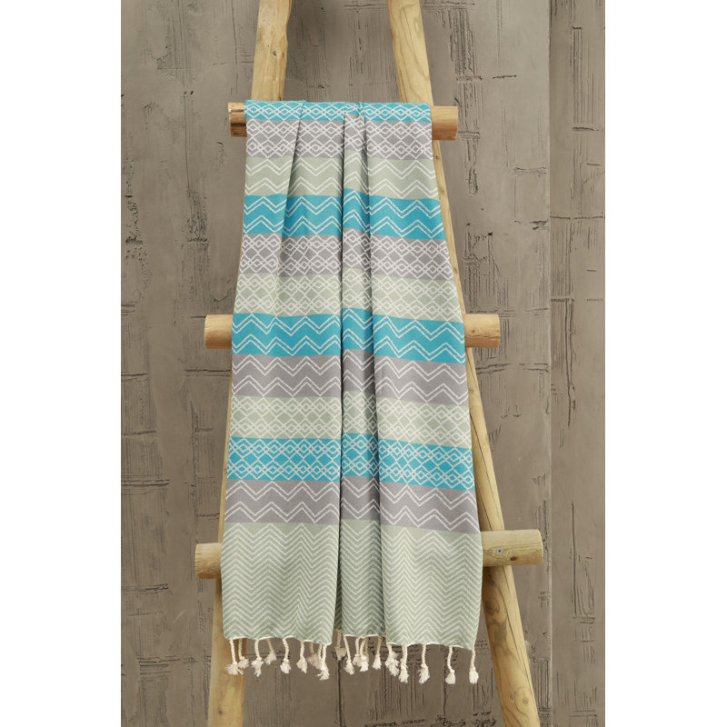 Serviette de plage 100% coton Potrero, Blanc / gris / taupe