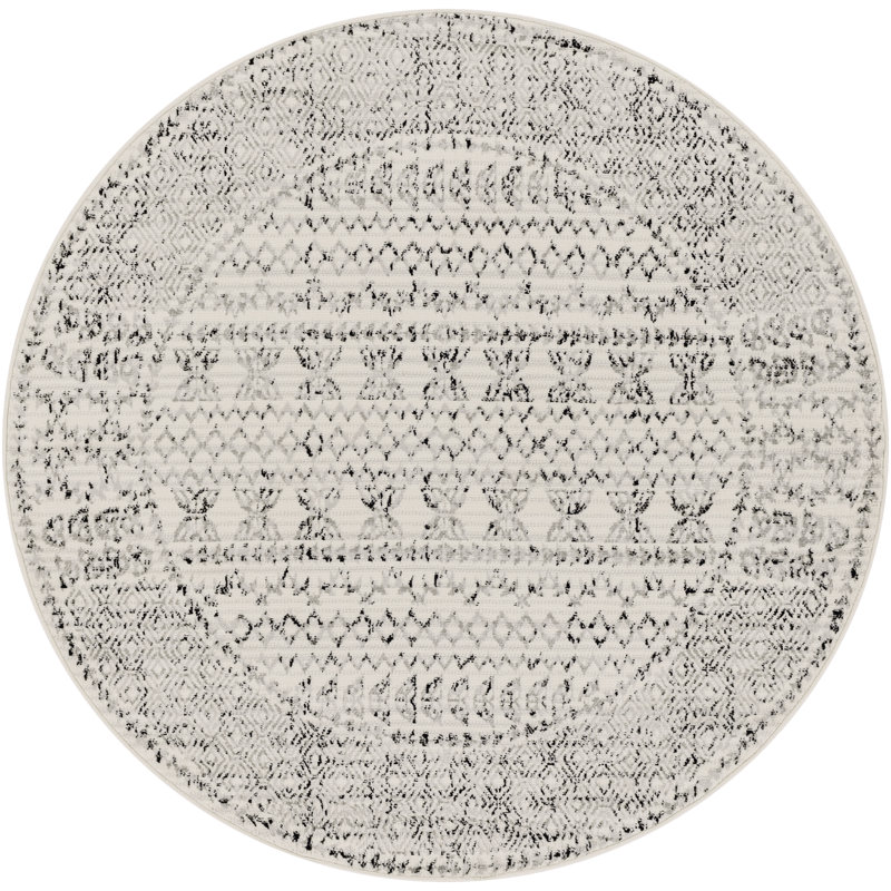 Tapis gris / noir / ivoire Alza, Rond 5 pi 3 po
