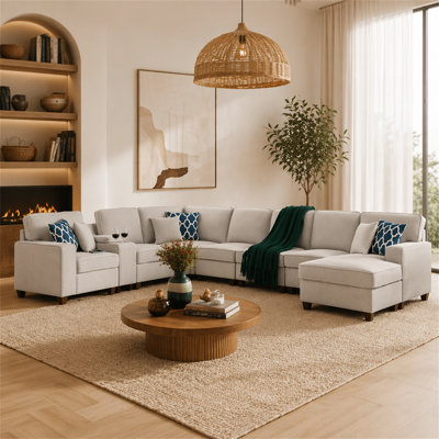 Eric 9 Pieces Upholstered Sectional With Ottoman