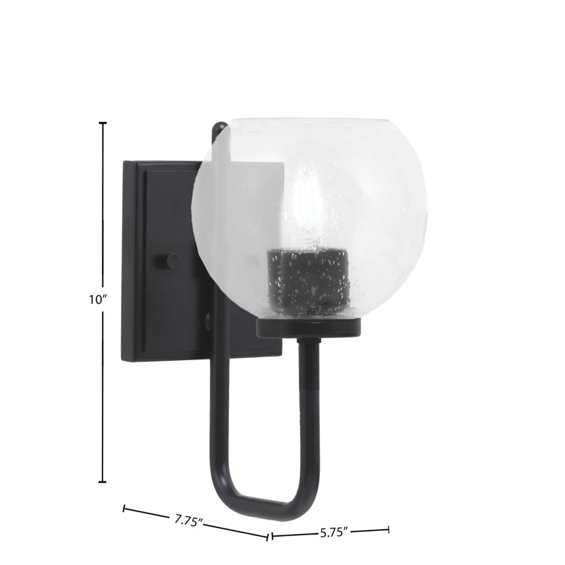 Applique murale 1 lumière Amarmula, finition noir mat, verre transparent 5,75 po, Clair, Noir