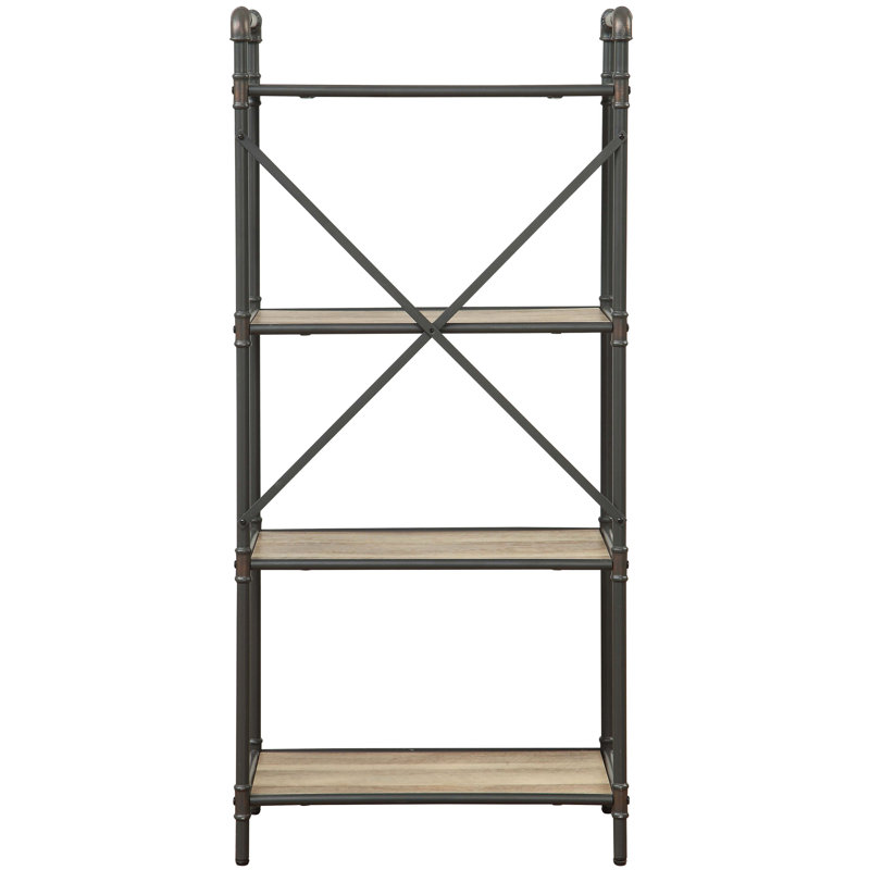 Bibliothèque à 4 tablettes au design enchanteur en chêne antique et gris sable