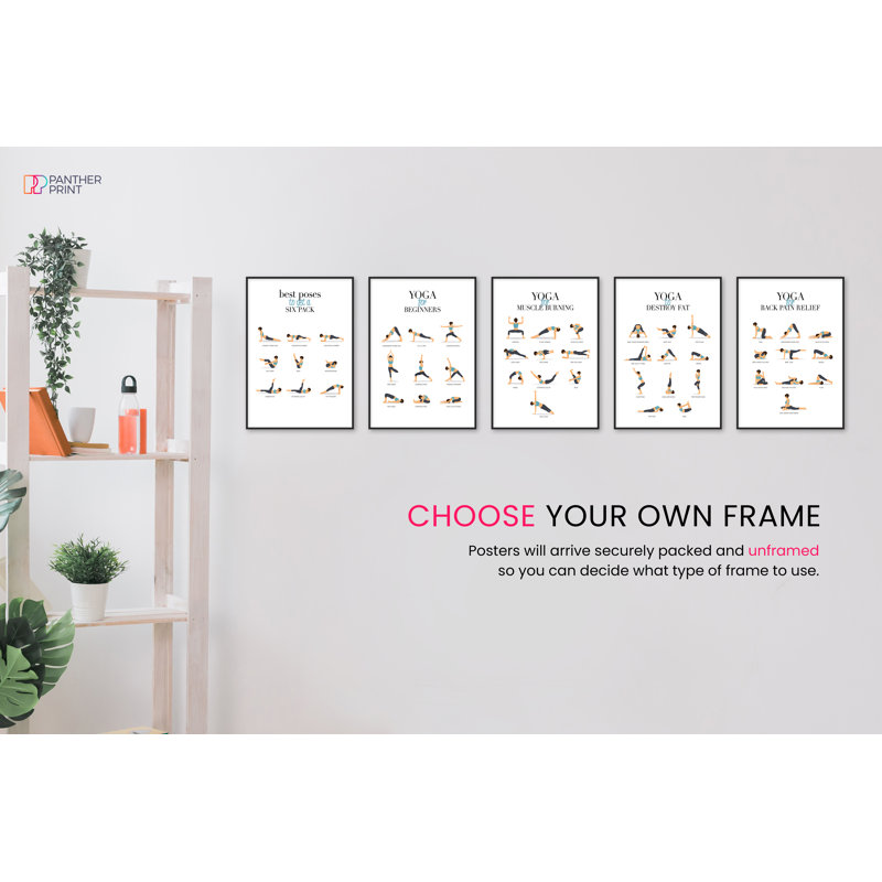 Yoga Poses For Full Body Workout Home Gym - 5 Piece Wrapped Canvas Print Set, 42cm H x 29.7cm W