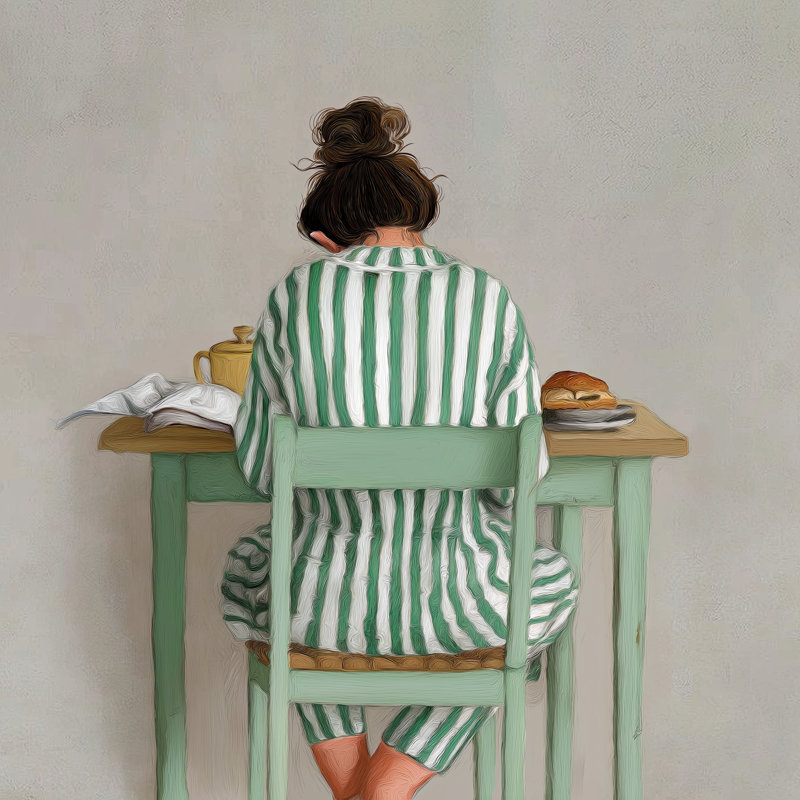 Livre au petit déjeuner - reproduction encadrée, H 16 po x l 16 po, Noir