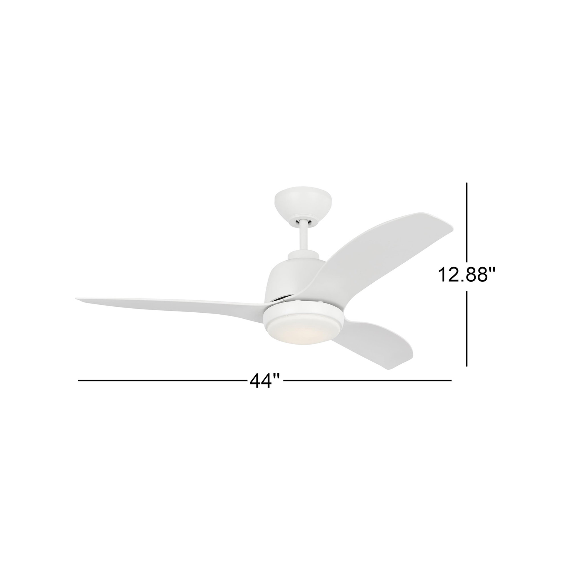 44'' Ceiling Fan with LED Light Kit, 12.18" H x 44" W x 44" D, White, White