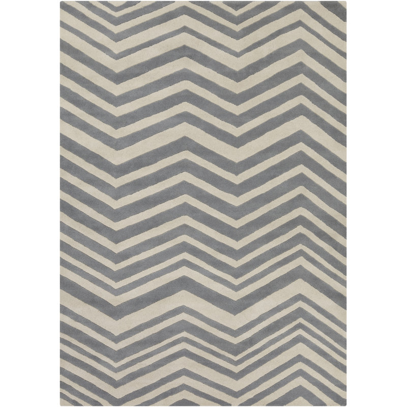 Tapis contemporain en laine touffeté blanc / gris Davin, Rectangle 7 pi x 10 pi