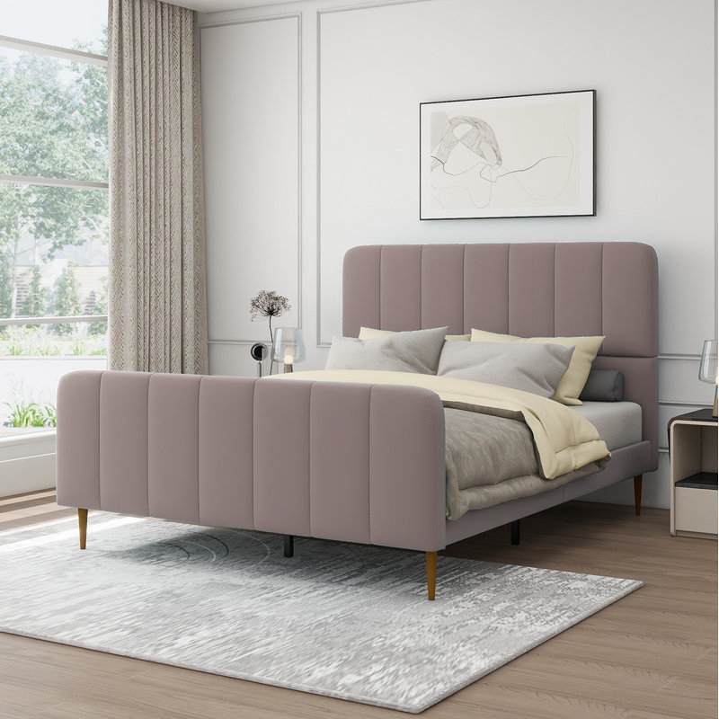 Lit plateforme tapissier Sarosh, Grand, Mauve