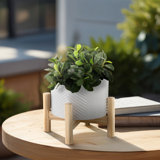 Azharul Ceramic Planter Wood Stand Decorative Modern Design