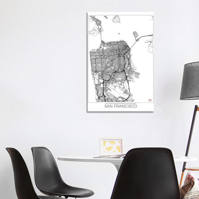 San Francisco Minimal Urban Blueprint Map 1 Piece Wrapped Canvas Wall Art