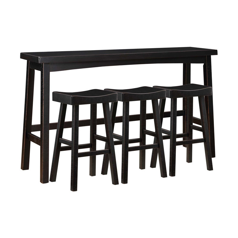 Transitional 4-Piece Pub Height Set, Table And Bar Stools And Solid Rubberwood Furniture, Black