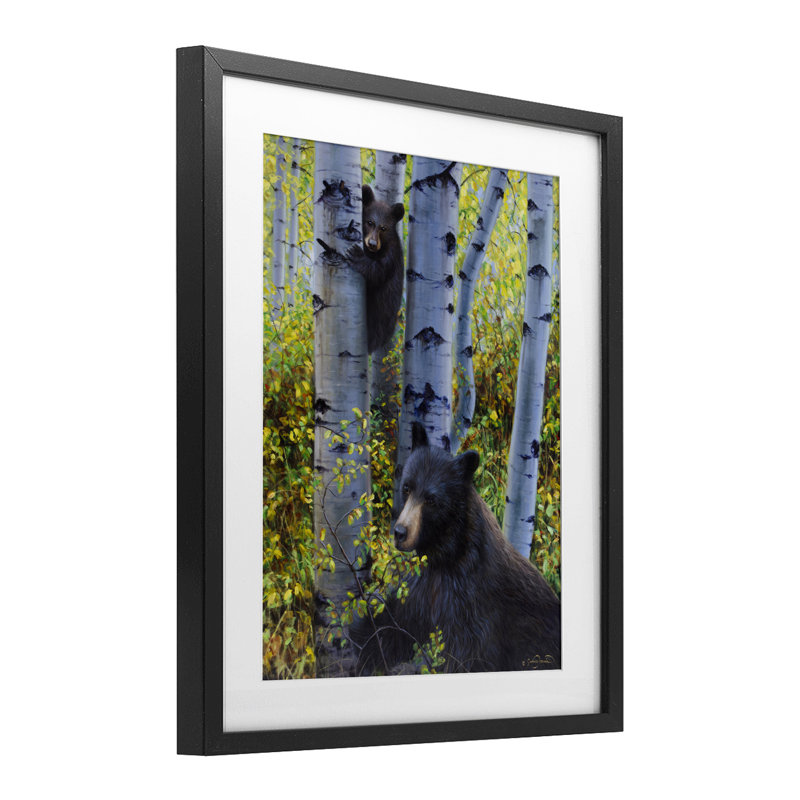 «Deux ours en automne», reproduction encadrée sous verre, conception de James Corwin, H 21 po x l 17 po, Cadre noir minuit