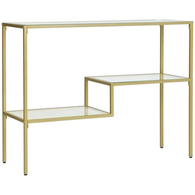 Gold Console Table Entryway Table with Shelves