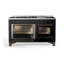 ILVE UM15FDNS3BGG Majestic II 60 inch Dual Fuel Range with 9 Burners, Griddle (Natural Gas, Triple Glass Door, Blue Grey, Brass)-1199178753-1199178804