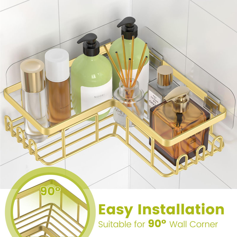 Adhesive Stainless Steel Shower Caddy, Gold