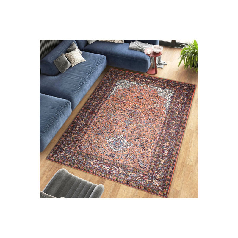 Tapis décoratif lavable à la machine orange, Tapis de couloir 3 pi 3 po x 9 pi 10 po