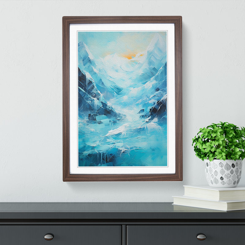 Glacier Action Painting - Framed Print, 46cm H x 34cm W x 2cm D, Walnut