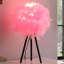 Lampe de table moderne en métal 20,5 po à abat-jour en plumes rose chaud-591487782-591487783
