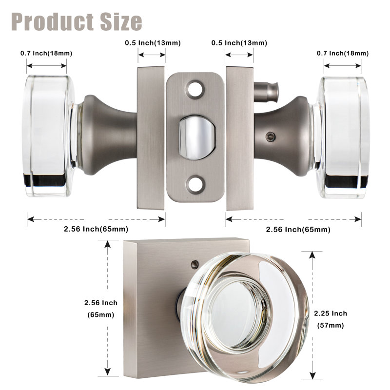 Coolnews Modern Grace Series - Bouton de porte d'intimité en cristal, Argenté/Transparent