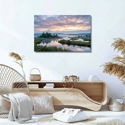 Ensemble de 1 tableau sur toile représentant un paysage de coucher de soleil