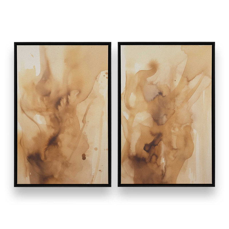 Burnt Echoes, ensemble de 2 toiles encadrées, H 30,75 po x l 41,5 po x P 1,75 po, Cadre flottant noir satiné