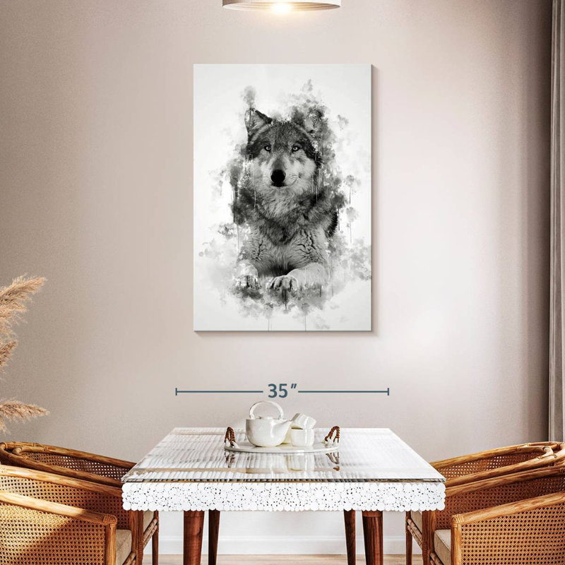 Brampt Wolf Sitting Black And White, 45" H x 30" W