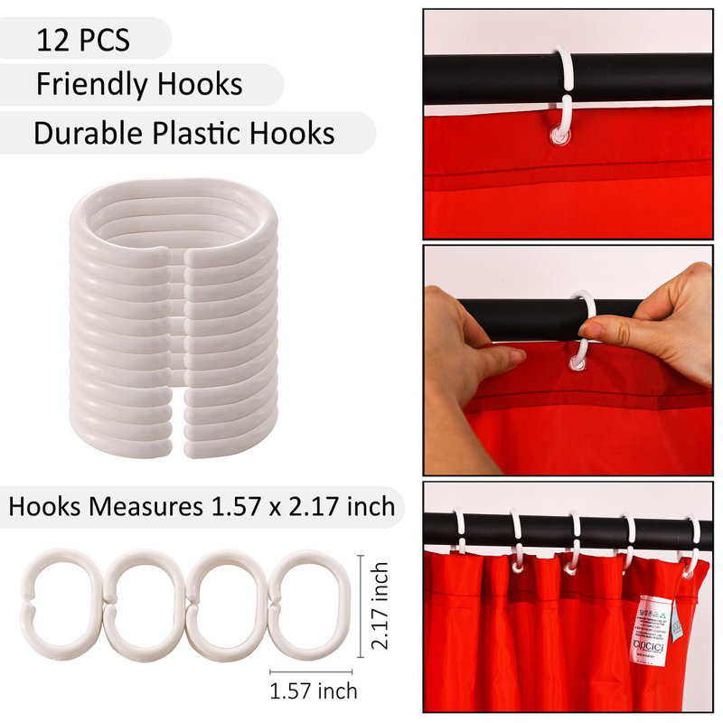 Shower Curtain with Hooks Included, Red