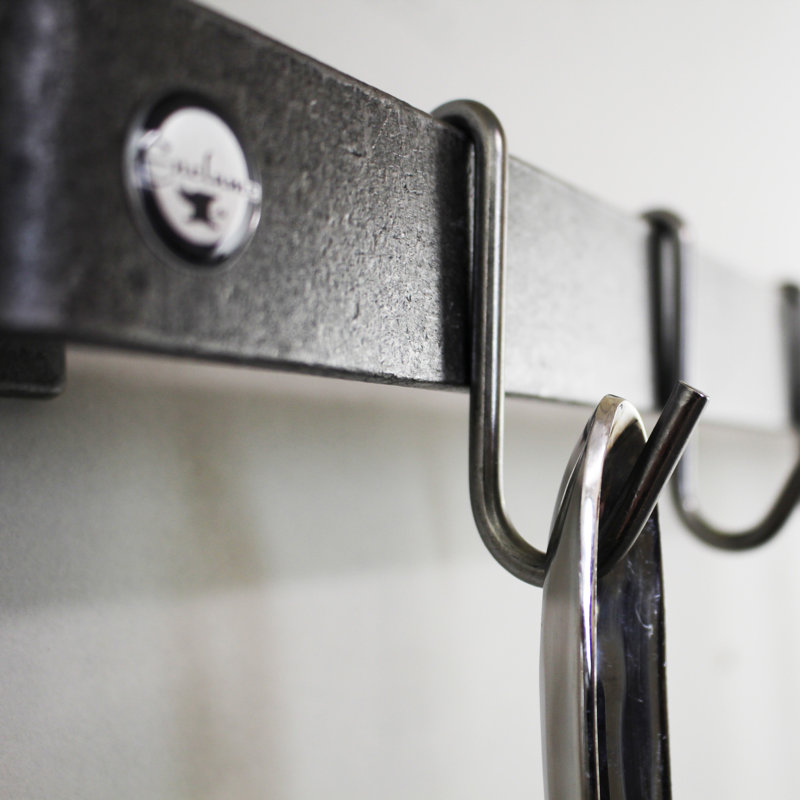 Handcrafted Straight Wall Mounted Pot Rack, Hammered Steel