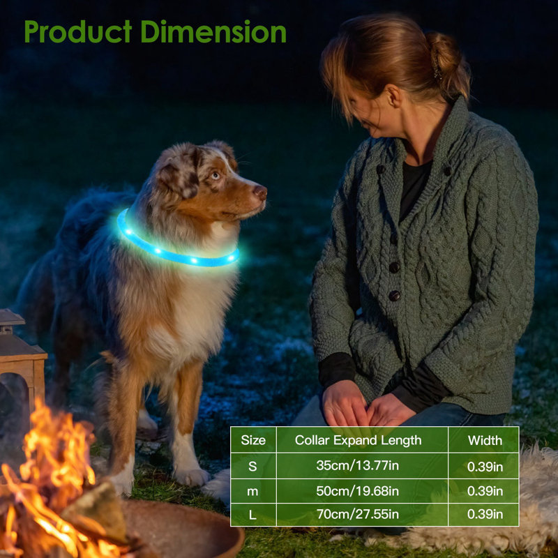 USB Rechargeable Lighting LED Dog Collar, H 19,68 po x P 0,39 po