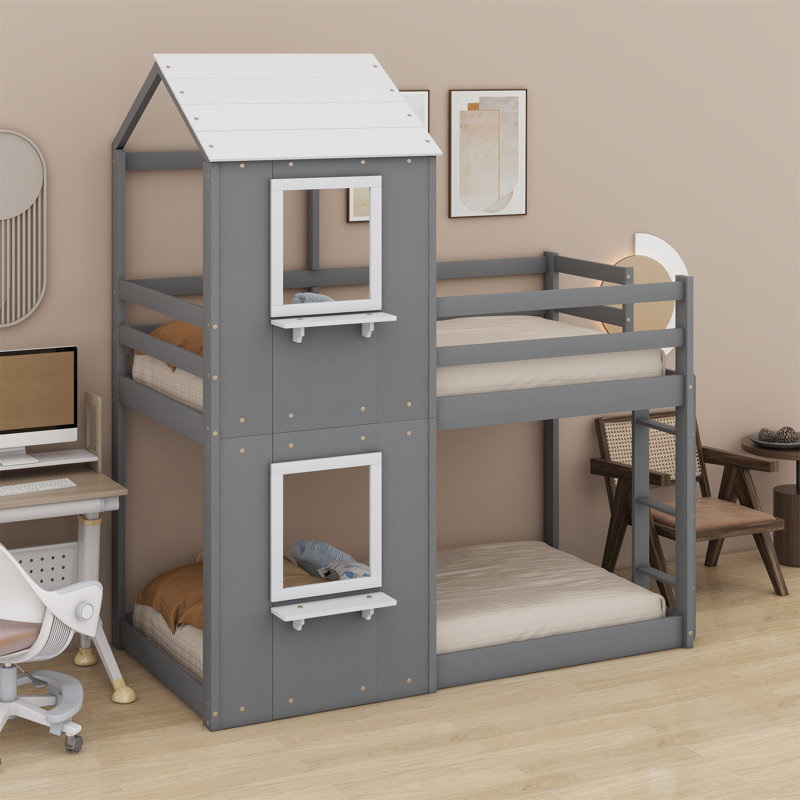 Aaima Kids Twin Over Twin Bunk Bed, Gray