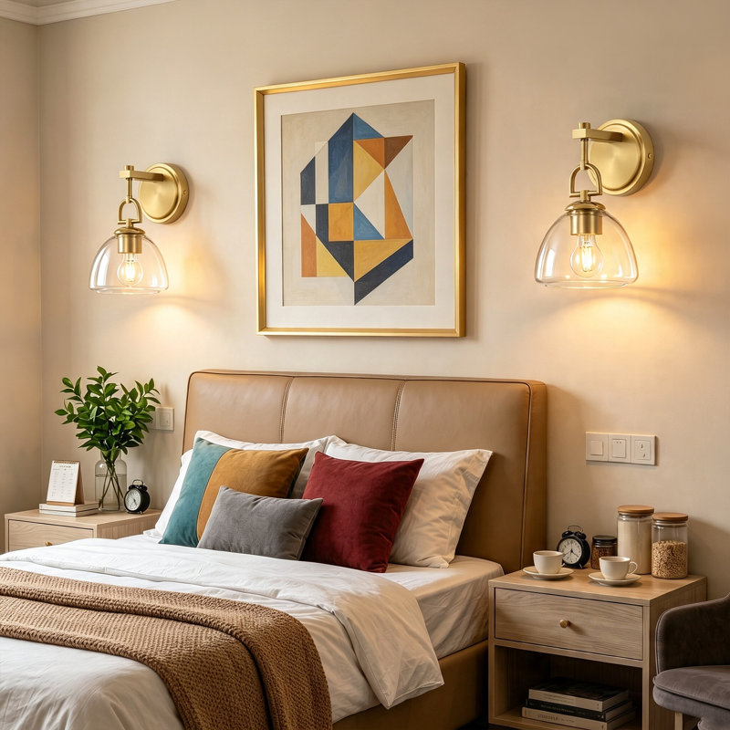 Applique murale moderne 1 lumière avec abat-jour en verre transparent, Gold