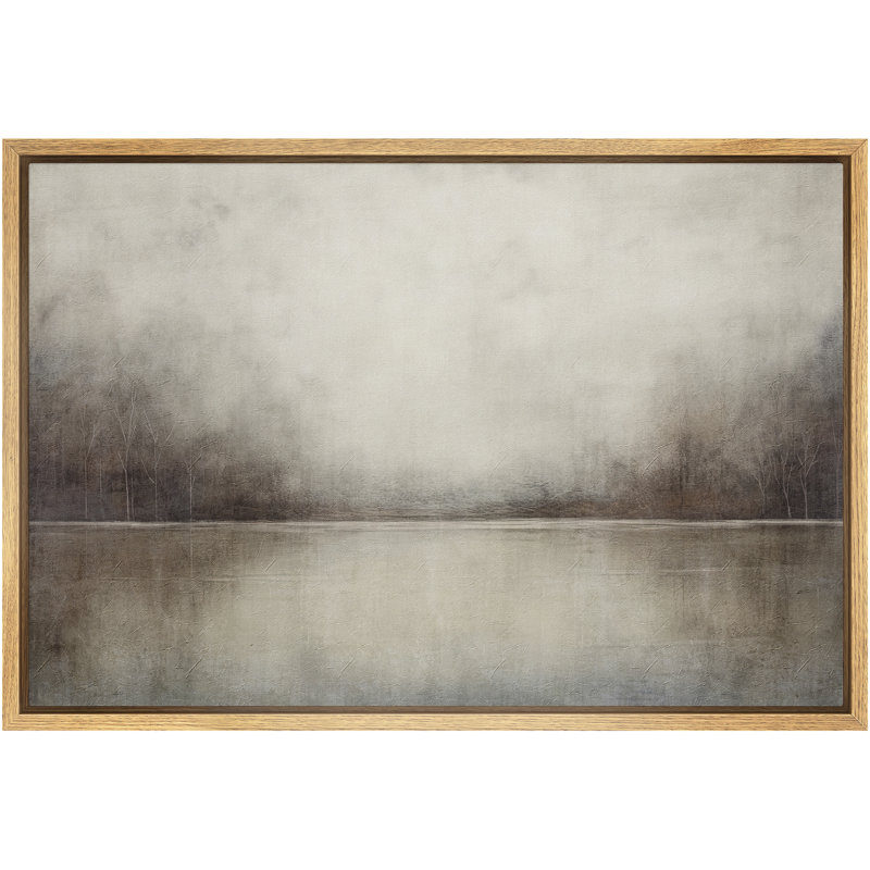 Tableau représentant un paysage de lac gris brumeux, idéal pour le salon, impression giclée sur toile encadrée, Naturel