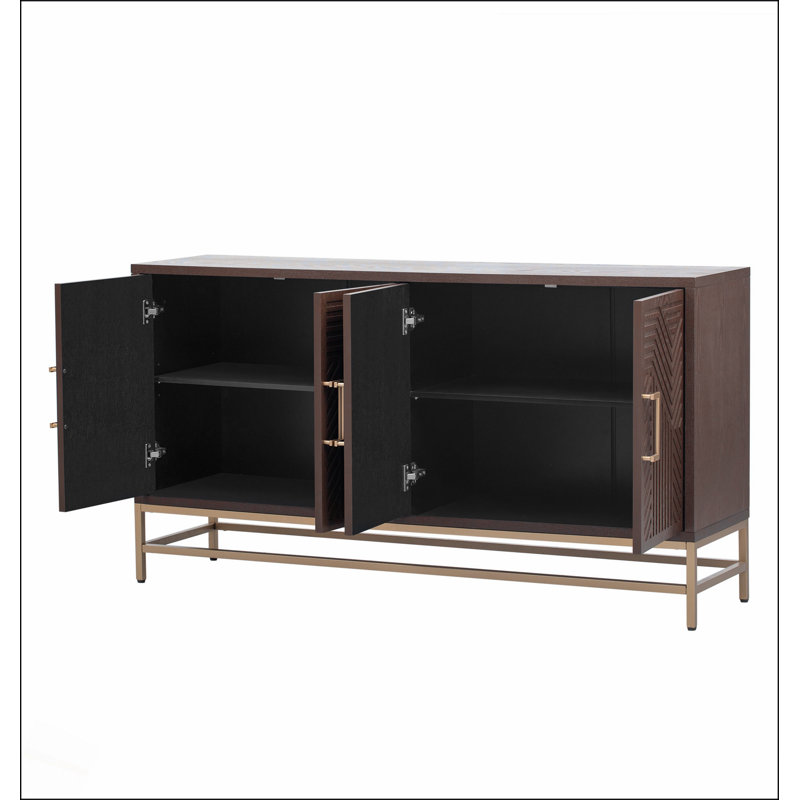 Buffet de style rétro avec tablettes réglables, poignées et pieds en métal pour un rangement polyvalent et un design élégant, espresso