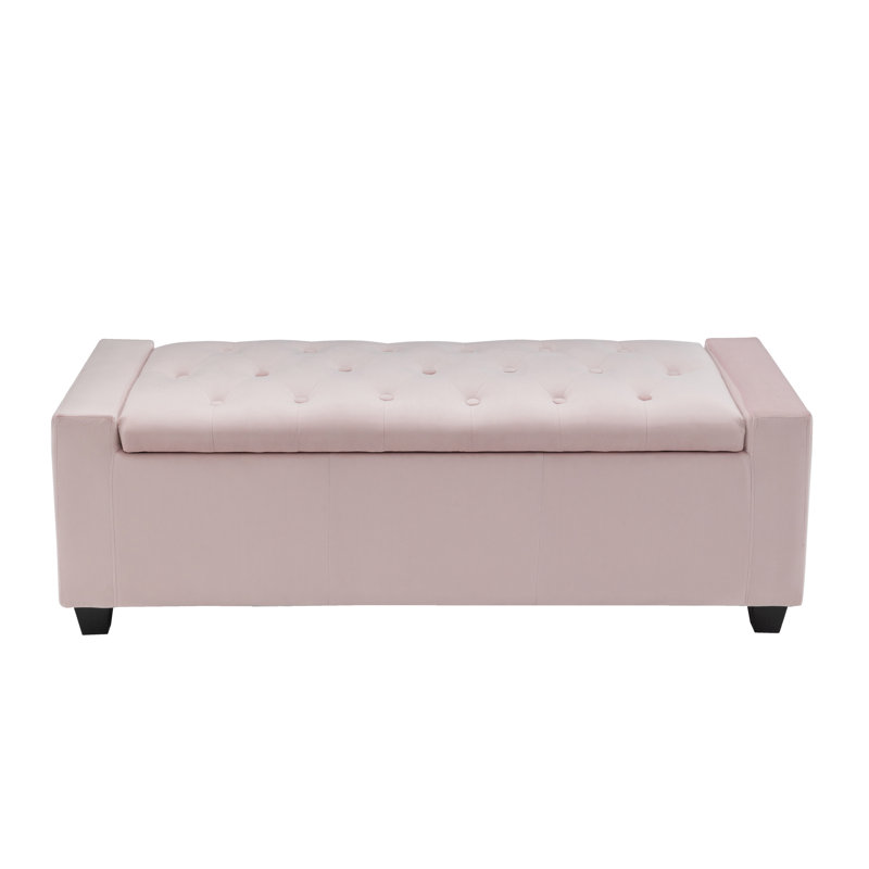 Banc de rangement rembourré en velours Muneeb, Rose