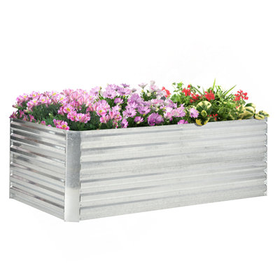 Ensemble de jardin surélevé galvanisé avec barres de renforcement Outsunny, grande et haute boîte à fleurs en métal pour légumes, fleurs et herbes, 6 pi x 3 pi x 2 pi, argent