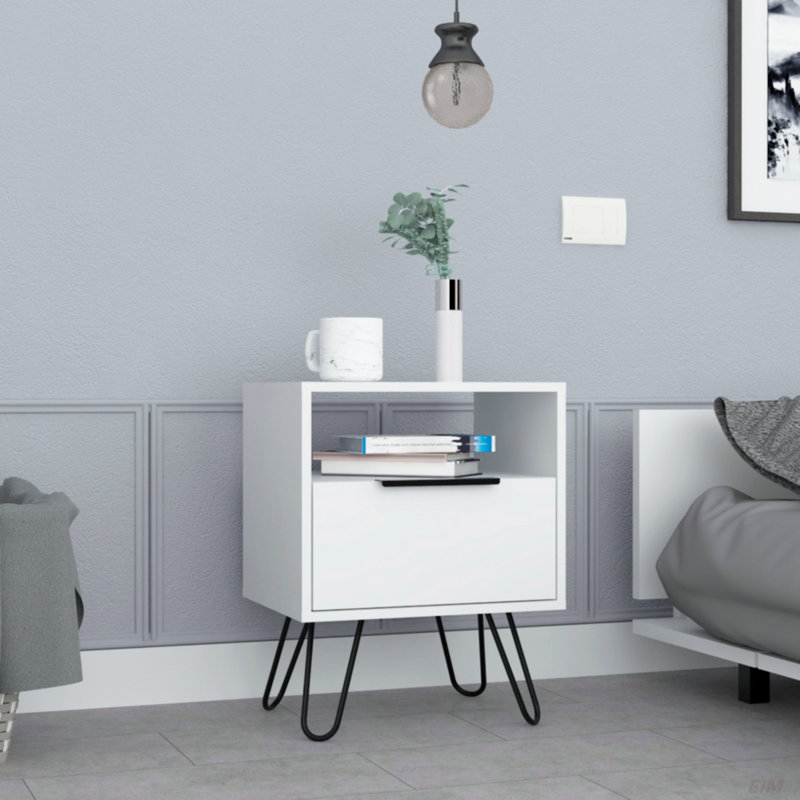 Jacara 17.7'' W Metal Nightstand, White