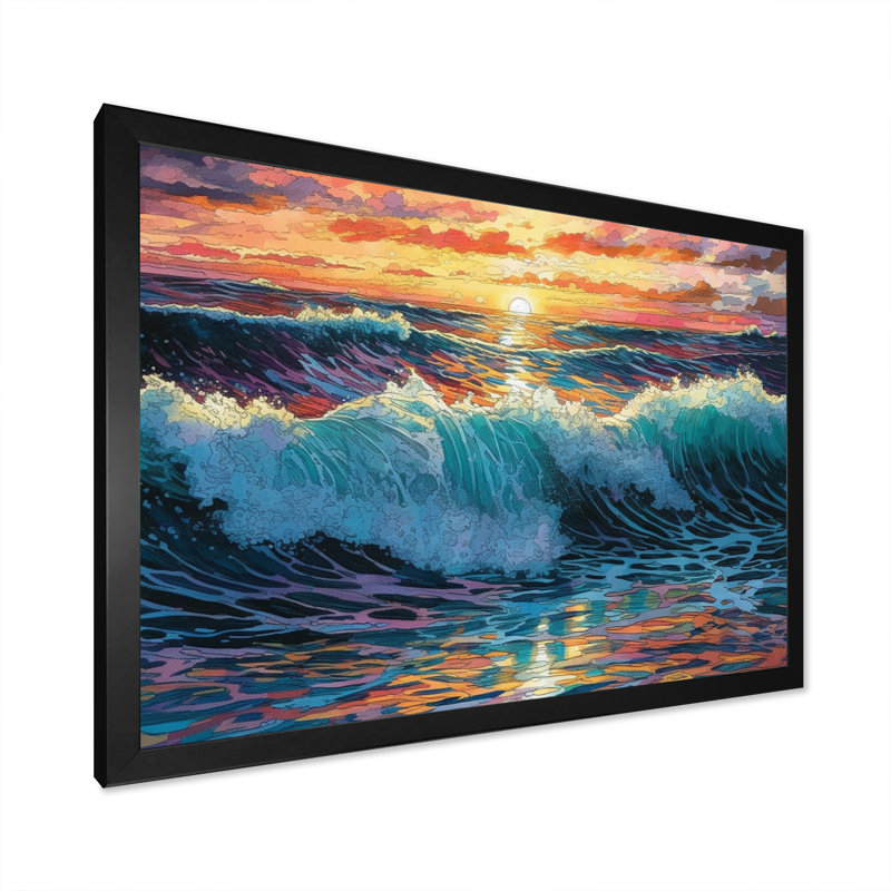«Green Sunset At The Beach II», reproduction d'art sur toile, H 12 po x l 20 po x P 1 po, Cadre photo noir