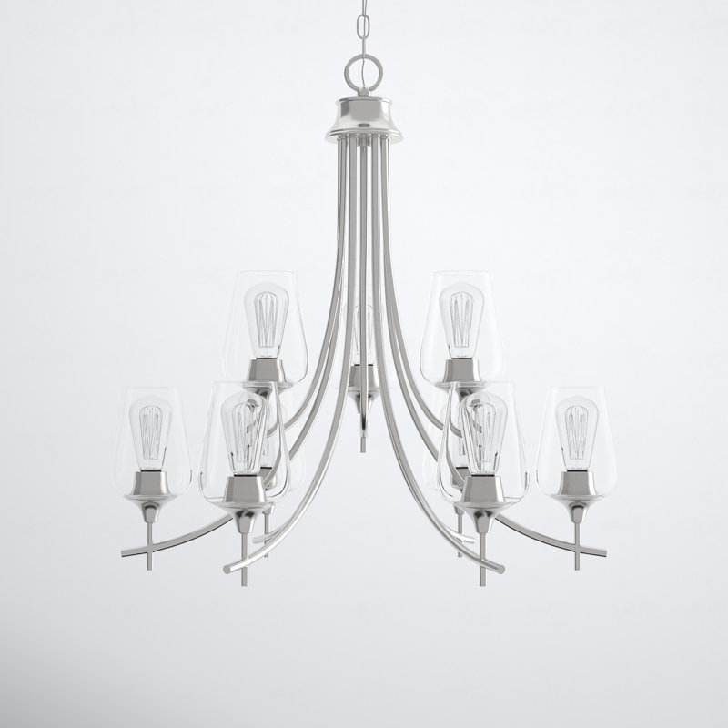 Emele Breena 9 - Light Tiered Chandelier, Satin Nickel