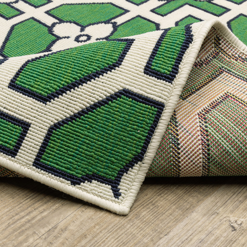 Tapis d'intérieur / extérieur ivoire / vert Sherley, Rectangle 7 pi 10 po x 10 pi