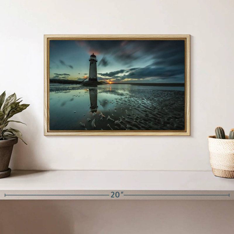 Phare de Point Of Ayr, Cadre flottant en bois naturel, 13 po x 9 po