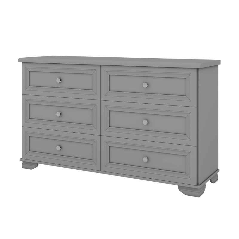 Commode 6 tiroirs en bois de style rétro avec armoire de rangement de style rétro avec poignées en métal, Gris