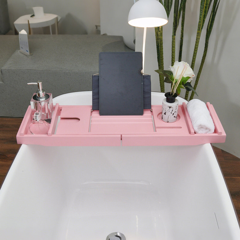 Ensemble de plateau de baignoire et boules de bain en bambou rose, Rose